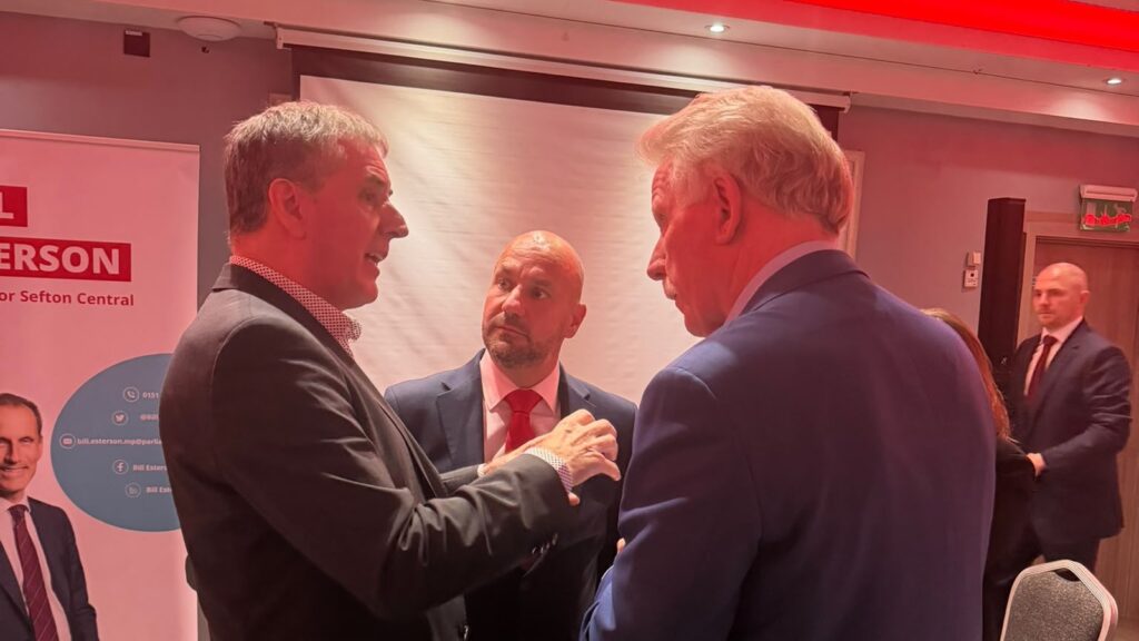 Political and business leaders in conversation at Bill Esterson MP’s Sefton dinner at Formby Hall, Liverpool City Region